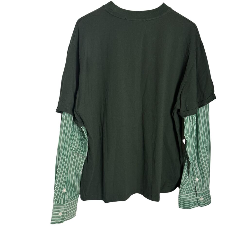 Lioness Bottega Green Layered Mix Media Crewneck Tee Striped Long Sleeve Shirt S - Picture 9 of 10
